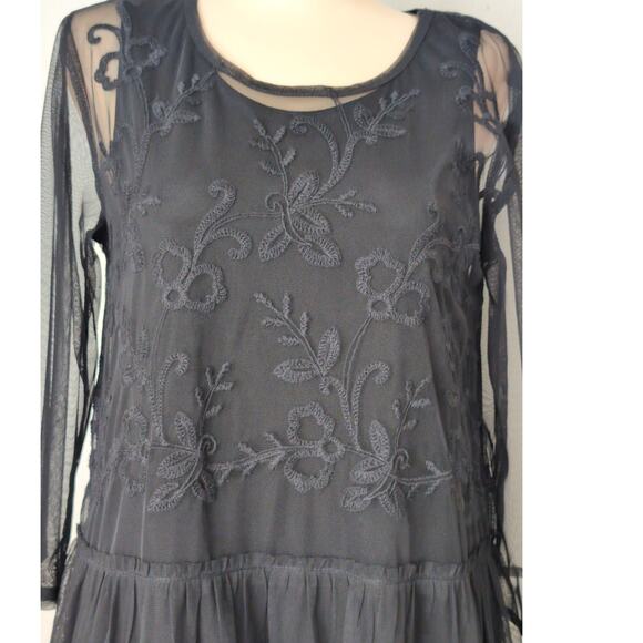 LOGO Lavish Sheer Mesh Embroidery Lace Tunic Dress Medium Witchy Whimsigoth Boho - Picture 3 of 6